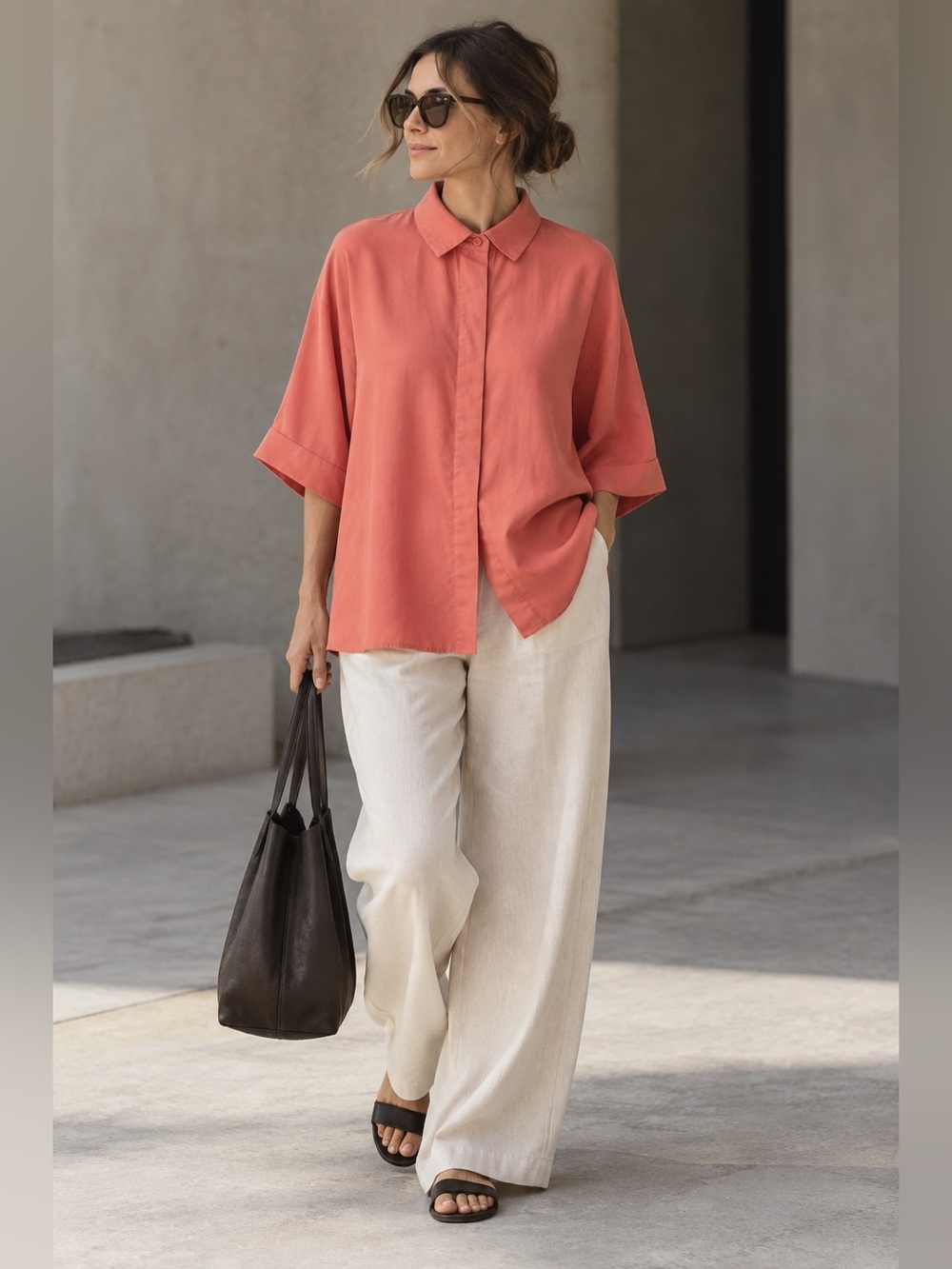 COS Womens Draped Wide Fit Shirt Sz XS Salmon Tencel Oversized Minimalist Blouse